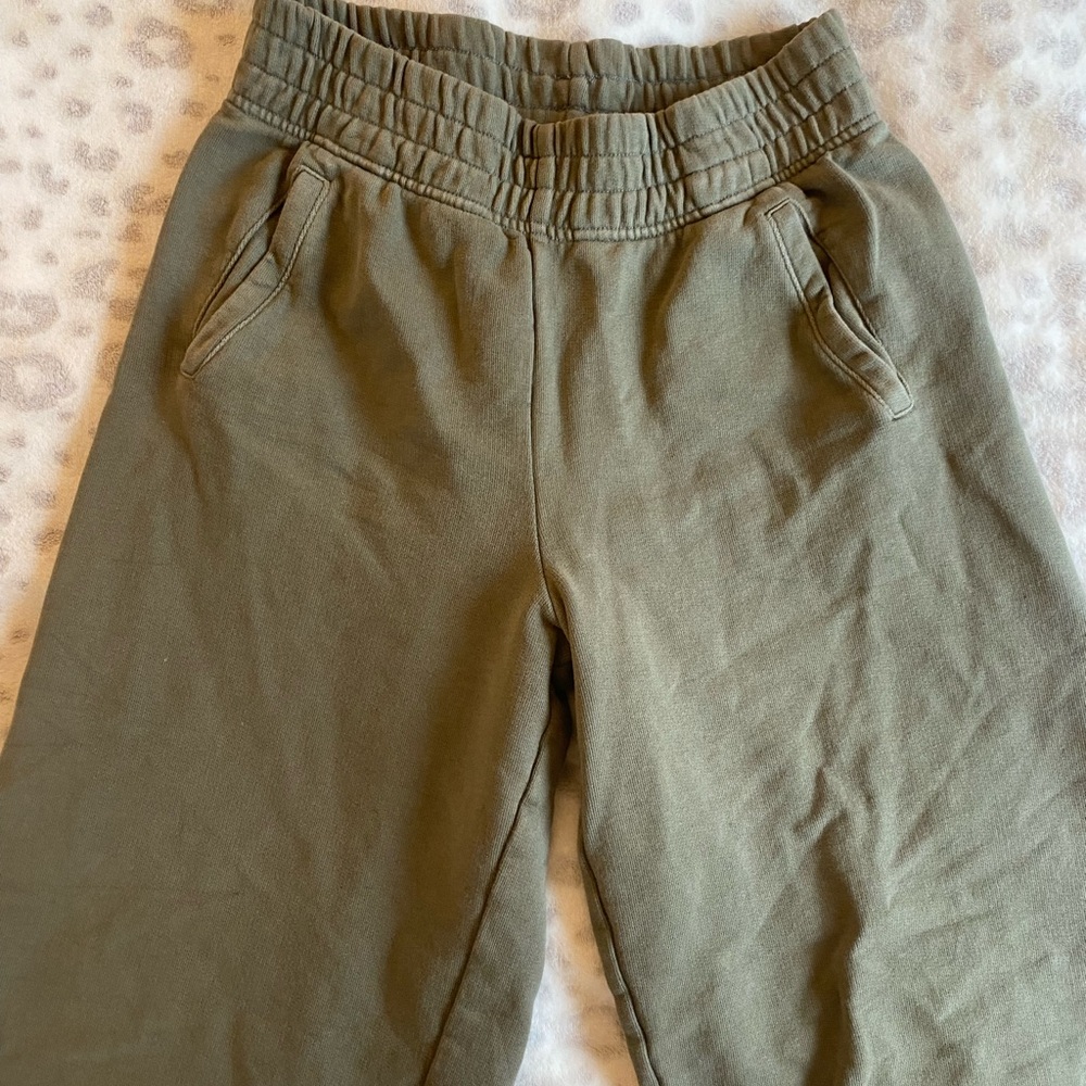 offline by aerie open leg sweatpants olive army green with pockets womens